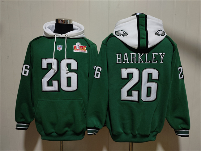 Men's Green Philadelphia Eagles #26 Saquon Barkley Super Bowl LIX Pullover Hoodie